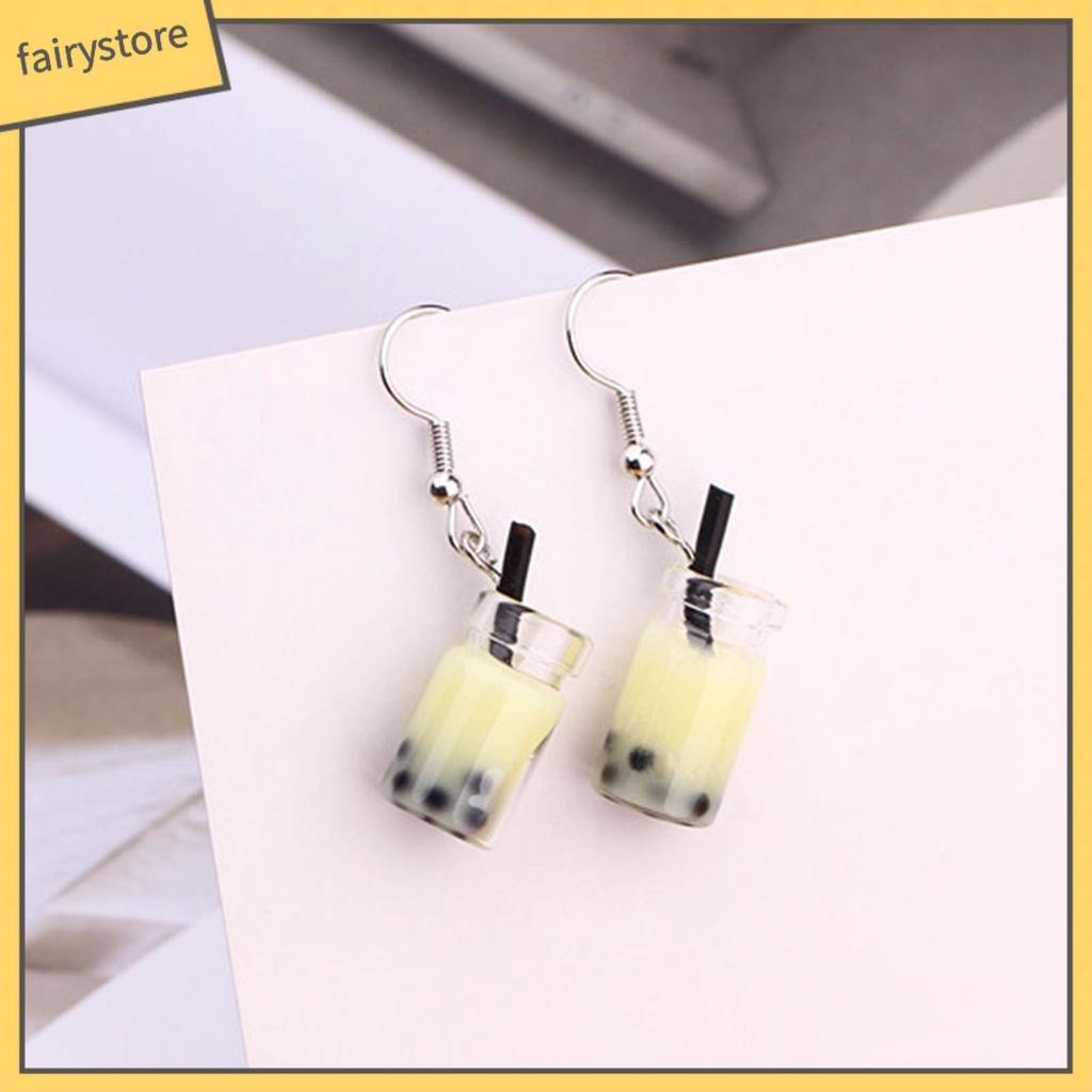 1 Đôi Bông Tai Hình Ly Trà Sữa Thủy Tinh Không Gây Dị Ứng Dễ Thương Thời Trang Cho Nữ