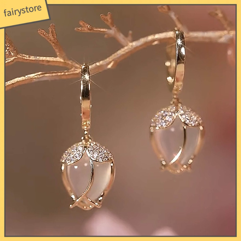 1 Đôi Bông Tai Hình Học Đính Đá Opal Cao Cấp Sang Trọng