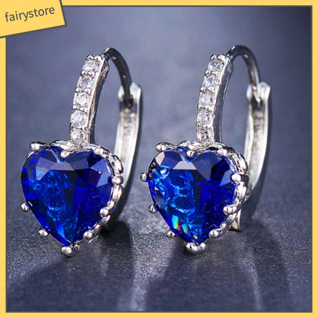 1 Đôi Bông Tai Tròn Đính Đá Zircon Hình Trái Tim Sang Trọng