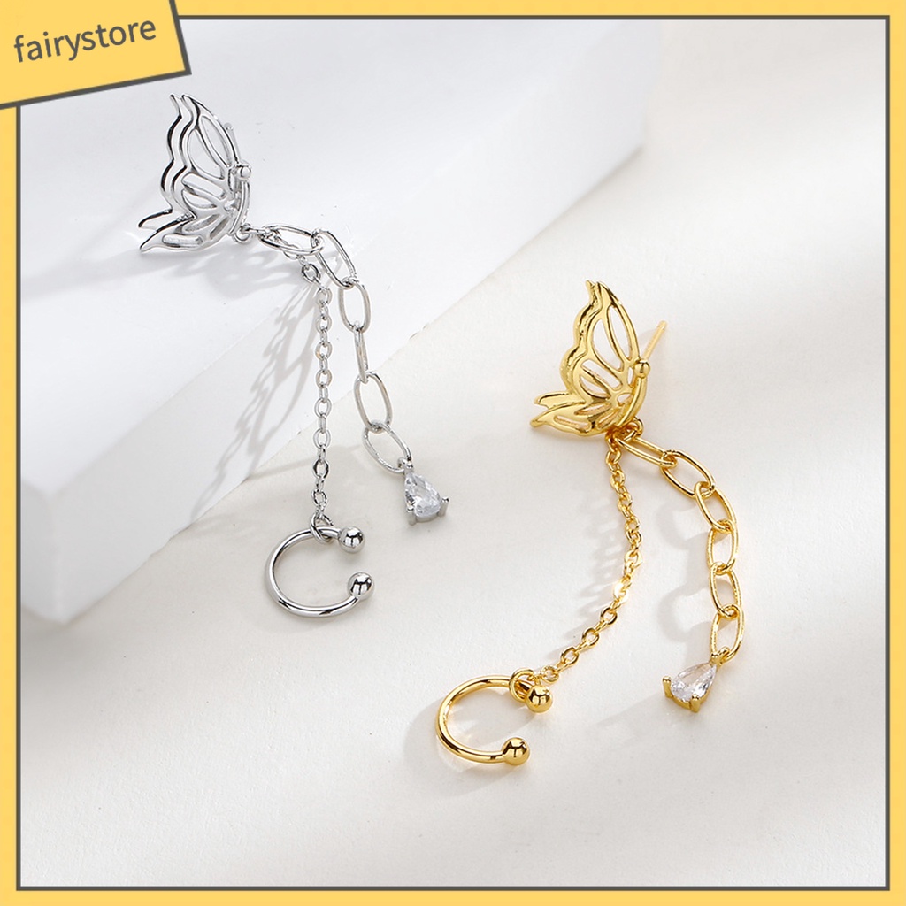 1 Khuyên Tai Dáng Dài Không Đối Xứng Đính Đá Phong Cách Hàn Quốc