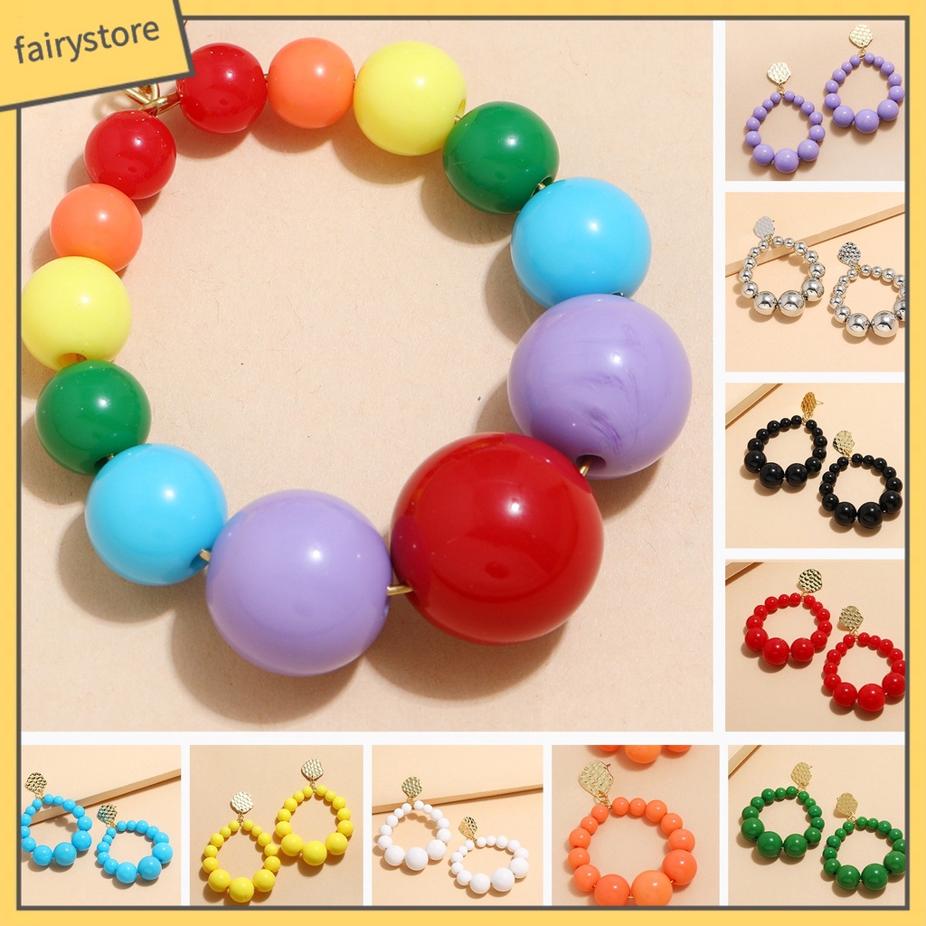 [FRO] 1 Đôi Bông Tai Hạt Nhựa Tròn Nhiều Màu Sắc Tươi Tắn Mặc Hàng Ngày Cho Nữ