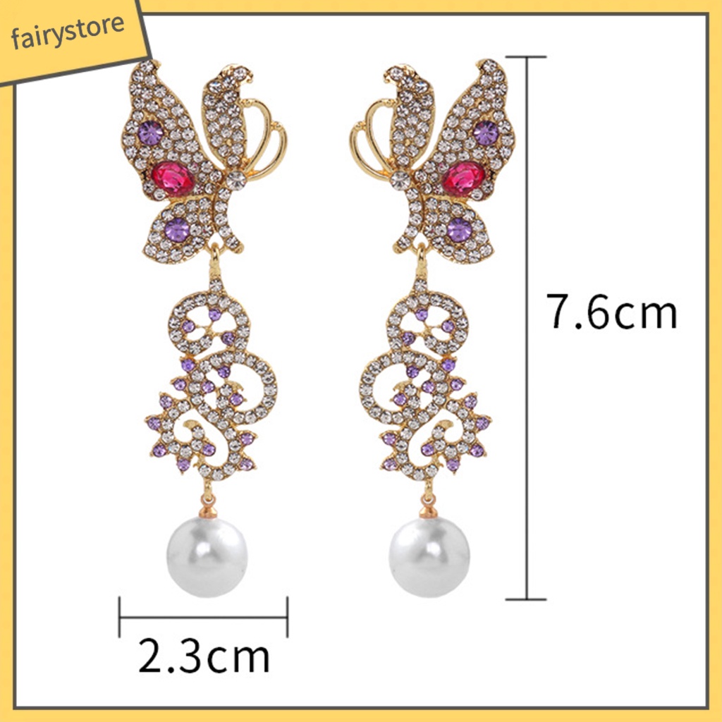 1 Đôi Bông Tai Thả Hình Bướm Rỗng Đính Ngọc Trai Sáng Bóng Dành Cho Nữ