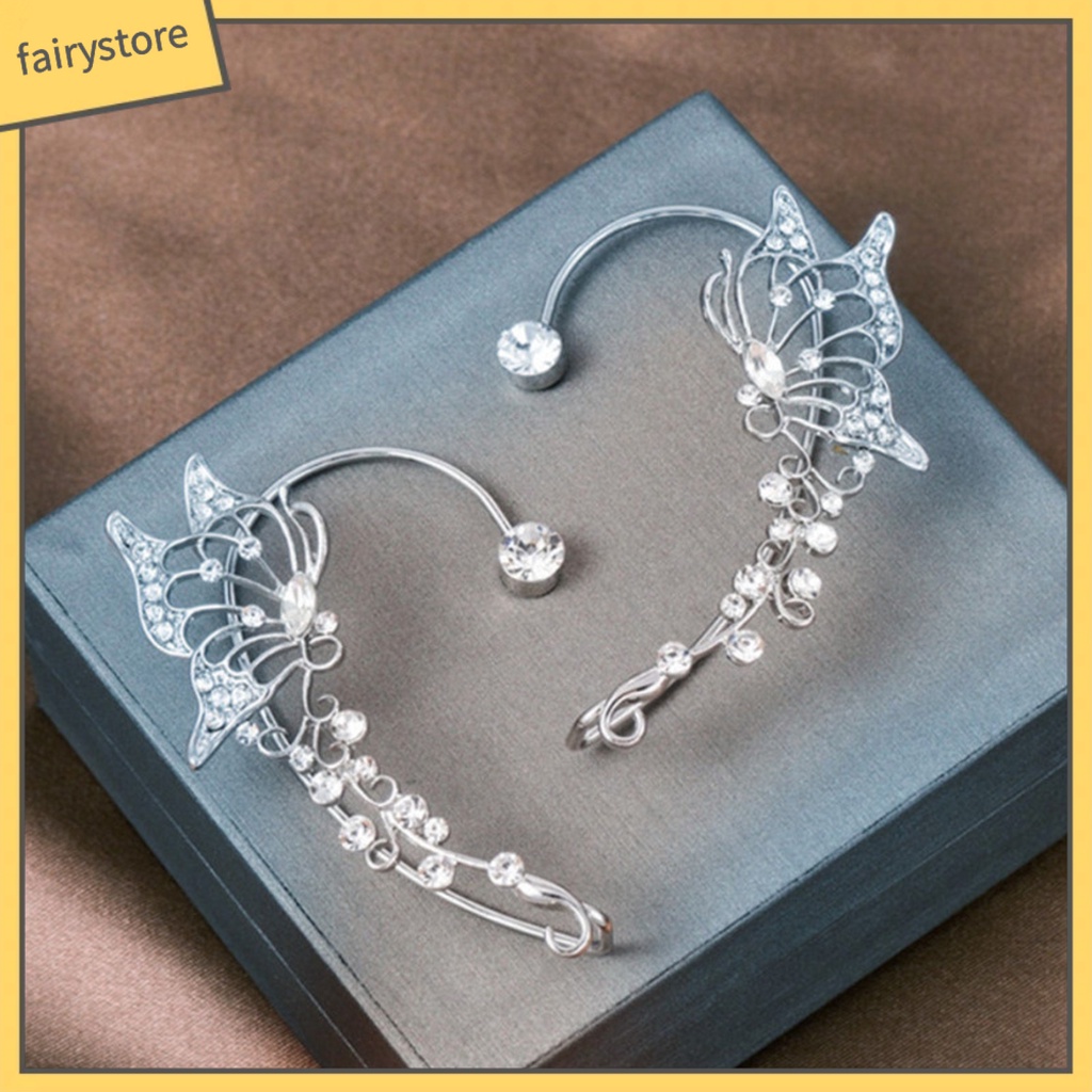 [FRO] Khuyên Kẹp Vành Tai Không Xỏ Dát Đá Hình Bướm Rỗng Phong Cách Hàn Quốc