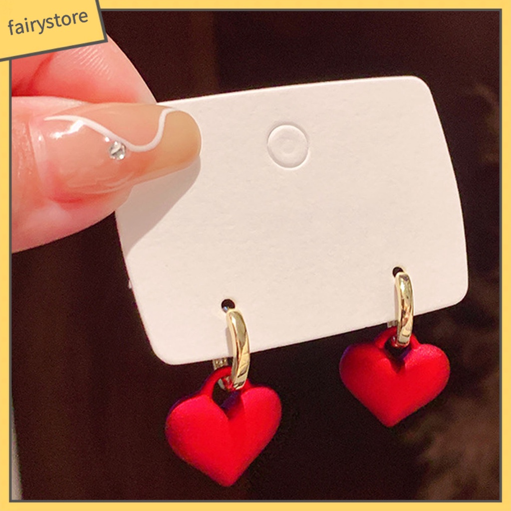 1 Đôi Bông Tai Hợp Kim Hình Trái Tim Đỏ Sang Trọng