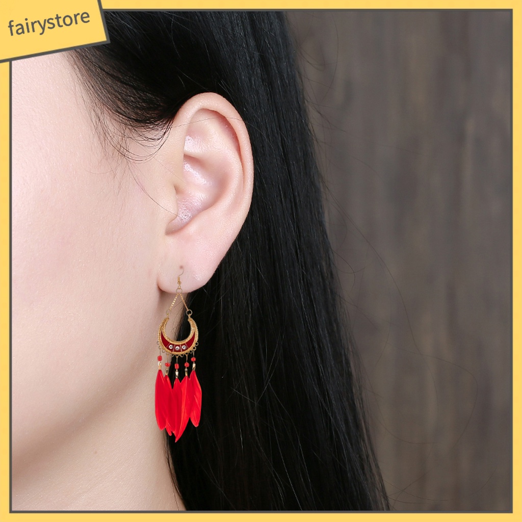 1 Đôi Bông Tai Hình Lông Vũ Phong Cách Bohemia