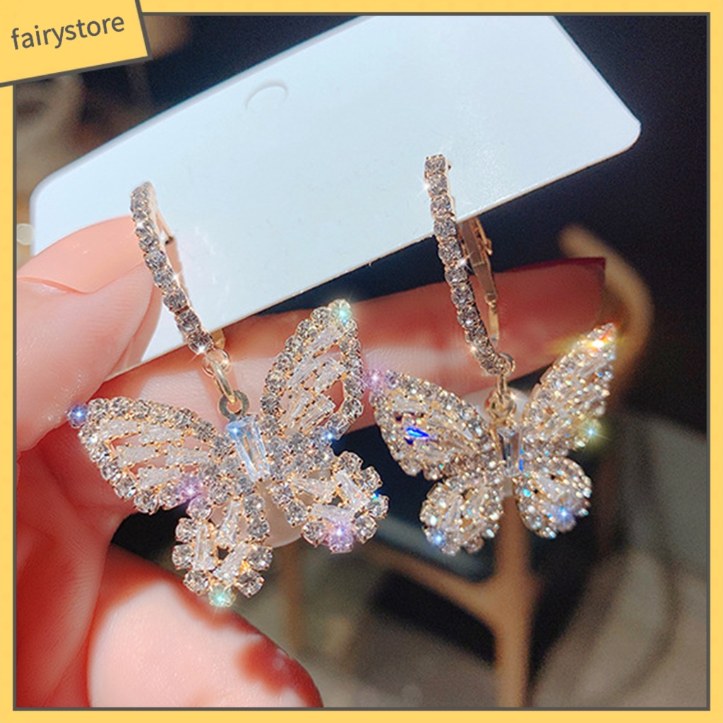 1 Đôi Bông Tai Hình Bướm Đính Đá Lấp Lánh Dành Cho Nữ