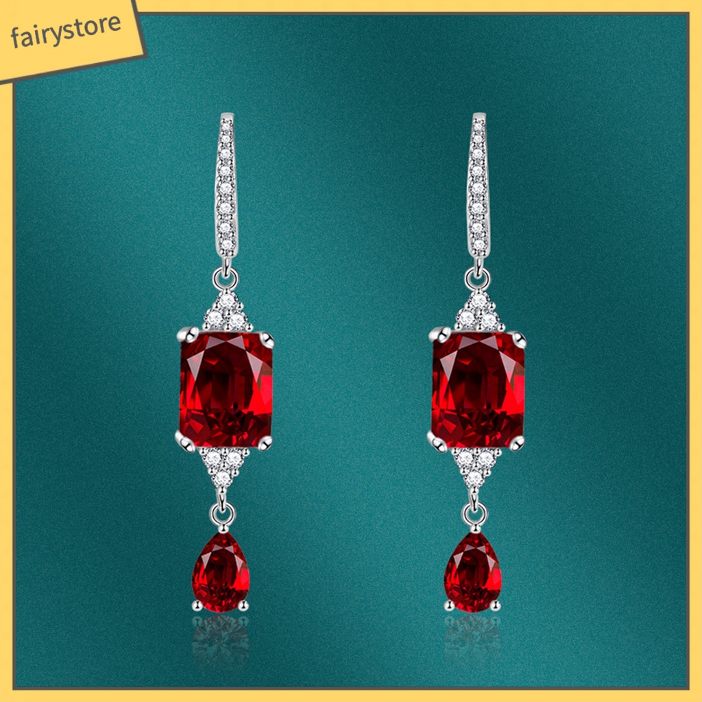 1 Đôi Bông Tai Móc Hình Giọt Nước Đính Đá Phong Cách Vintage