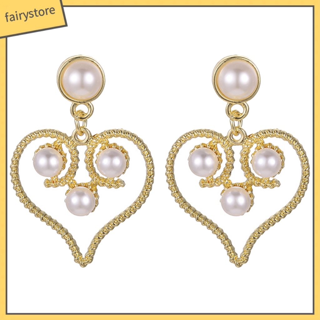 1 Đôi Bông Tai Hình Trái Tim Đính Ngọc Trai Giả Phong Cách Cung Điện