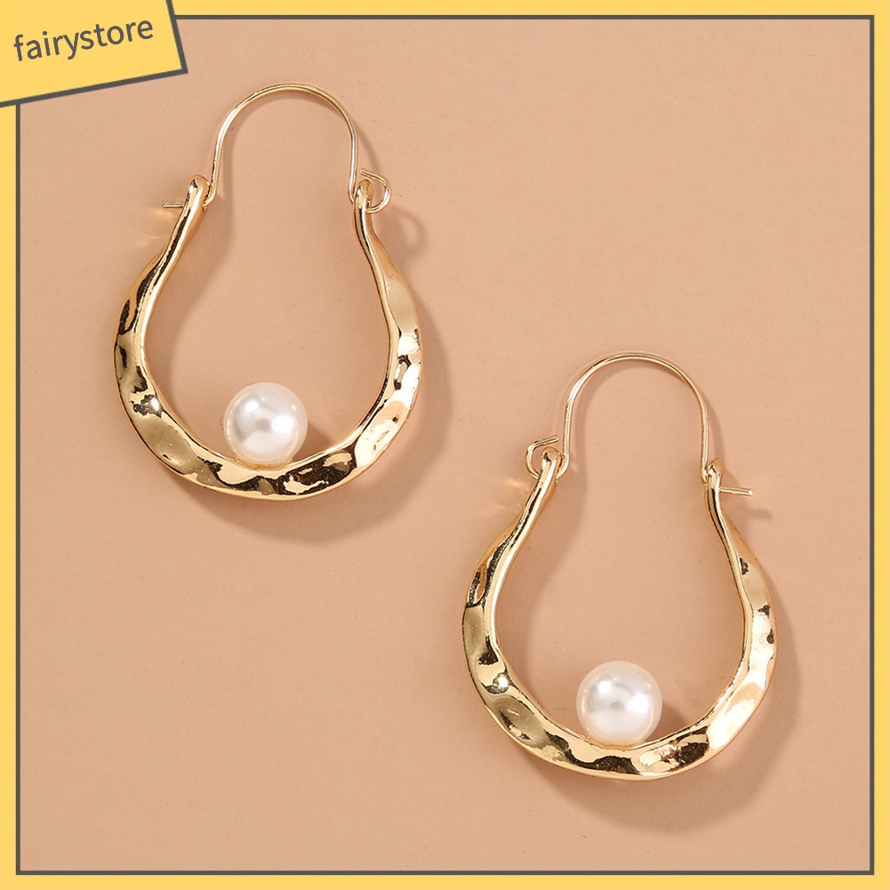 Bông Tai Chữ U Đính Ngọc Trai Giả Bằng Hợp Kim Đơn Giản Thời Trang Dành Cho Nữ