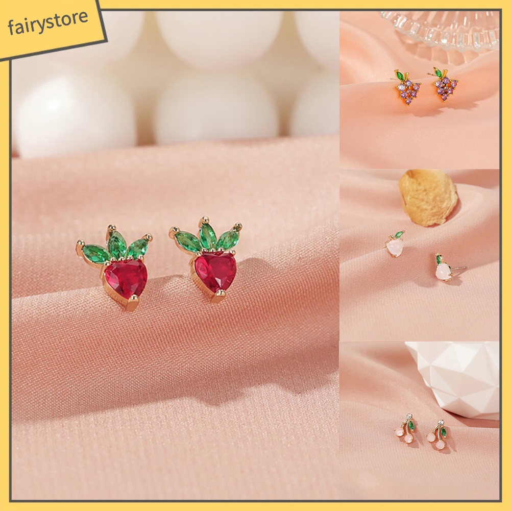 Bông Tai Hình Trái Cây Đính Đá Lấp Lánh Thời Trang Cho Nữ