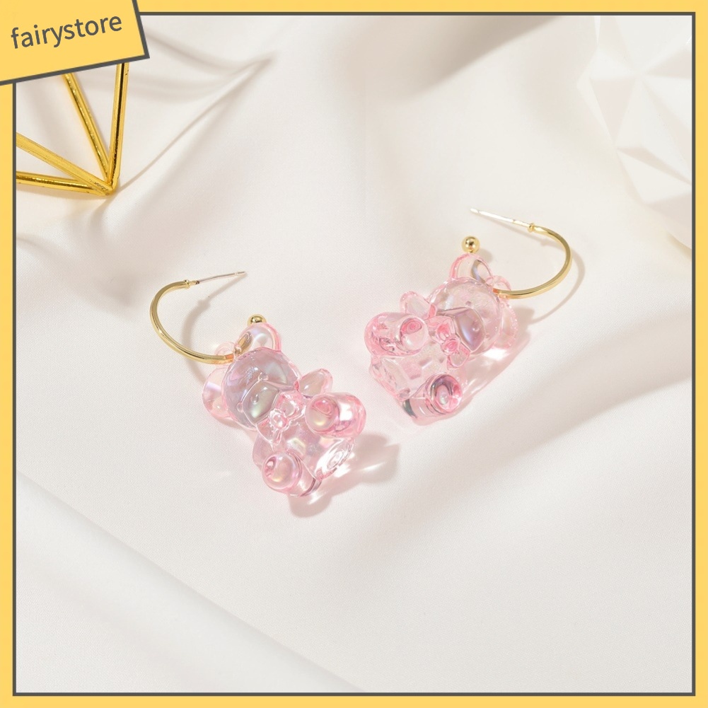 Bông Tai Ba Chiều Trong Suốt Hình Gấu Đáng Yêu Cho Nữ