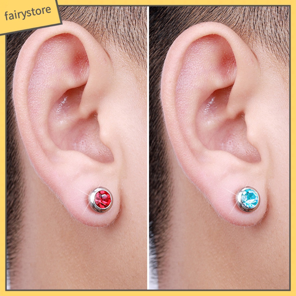 1 Đôi Bông Tai Tròn Bằng Thép Không Gỉ Đính Đá Nhiều Màu Thời Trang Dành Cho Nam Và Nữ