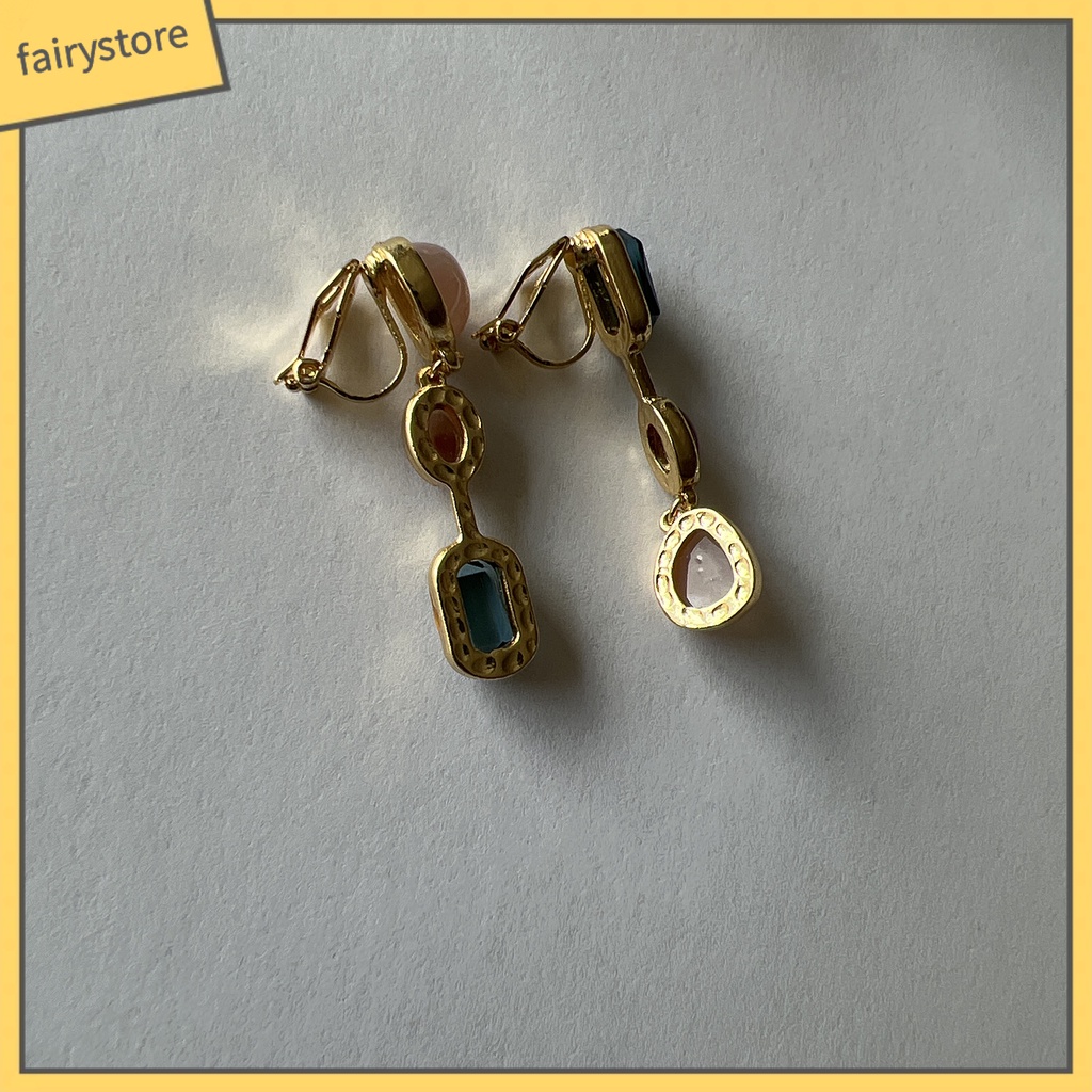 1 Đôi Bông Tai Đá Tự Nhiên Màu Sắc Tương Phản Thanh Lịch