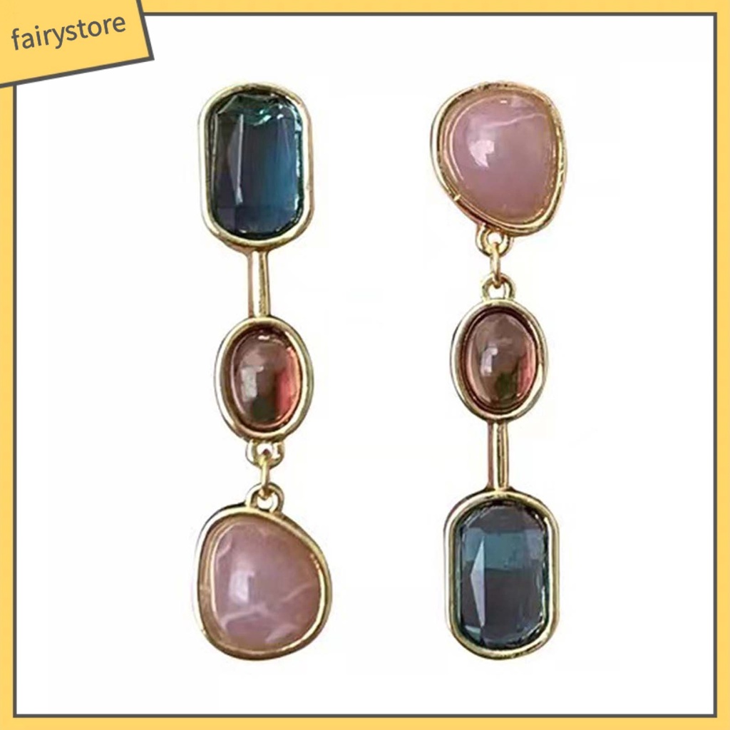 1 Đôi Bông Tai Đá Tự Nhiên Màu Sắc Tương Phản Thanh Lịch