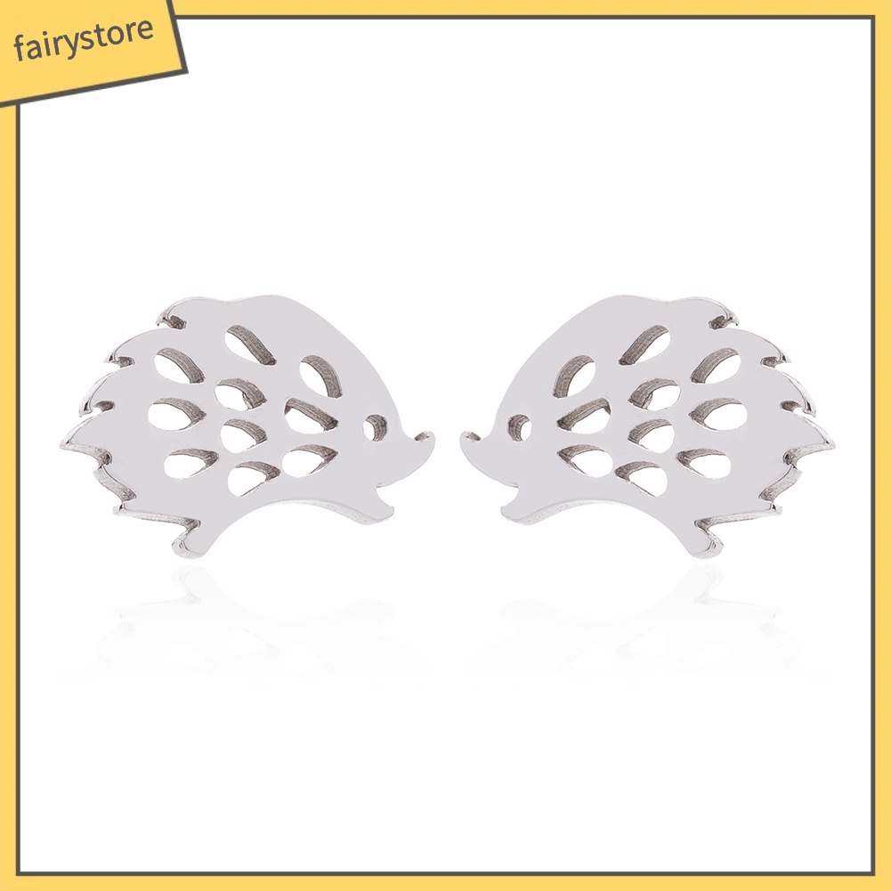 Khuyên Tai Hình Nhím Rỗng Bằng Thép Không Gỉ Đơn Giản Cho Nữ