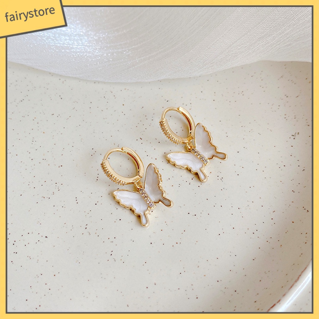 1 Đôi Bông Tai Hình Bướm Đính Đá Zircon Không Gây Dị Ứng Phong Cách Retro Thời Trang Dành Cho Nữ