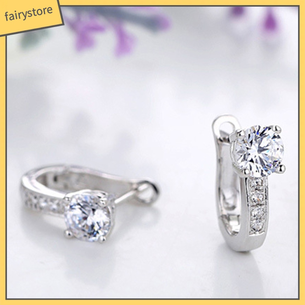 Bông Tai Mạ Bạc Hình Chữ U Đính Đá Thời Trang Dành Cho Nữ