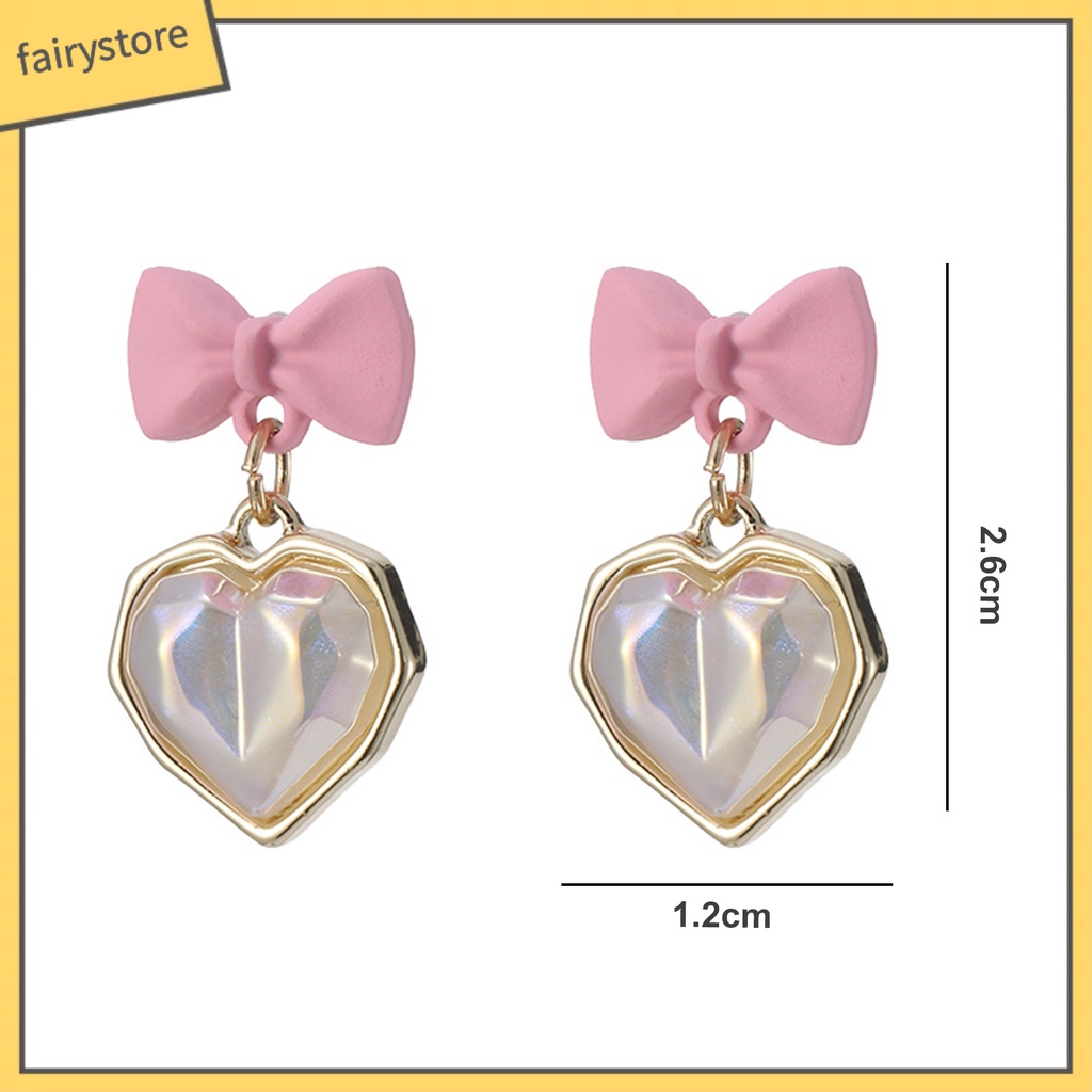 1 Đôi Bông Tai Hình Nơ / Trái Tim Đính Ngọc Trai Nhân Tạo Lấp Lánh Sang Trọng