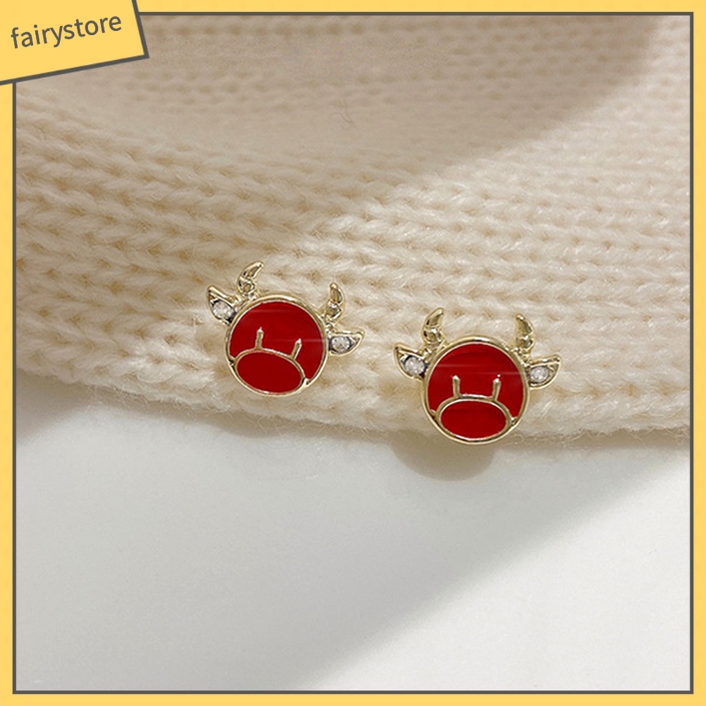 Bông Tai Hình Bò Sữa Đính Đá Dễ Thương Sáng Tạo