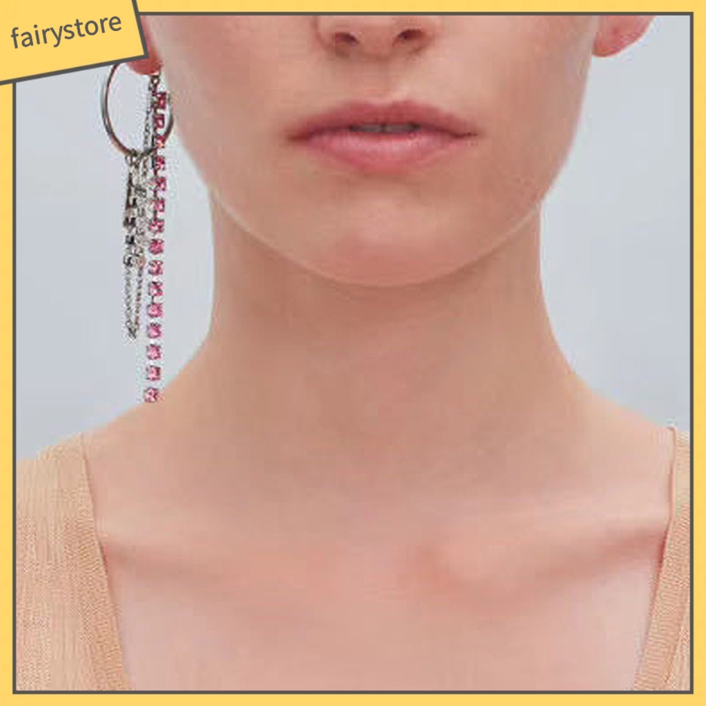 1 Đôi Bông Tai Chữ C Đính Đá Tua Rua Thời Trang