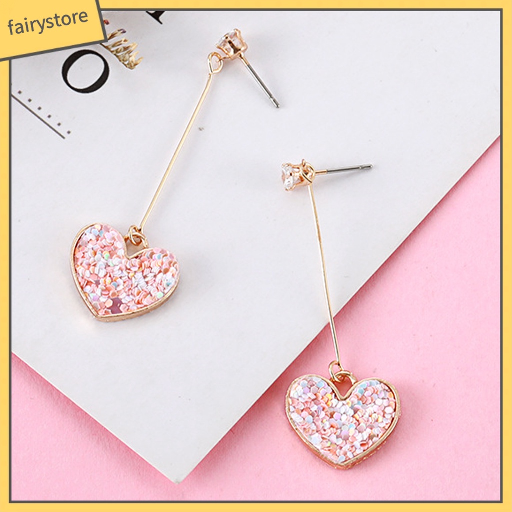 1 Đôi Bông Tai Dài Hình Trái Tim Đính Đá Zircon Bằng Hợp Kim Dành Cho Ngày Valentine