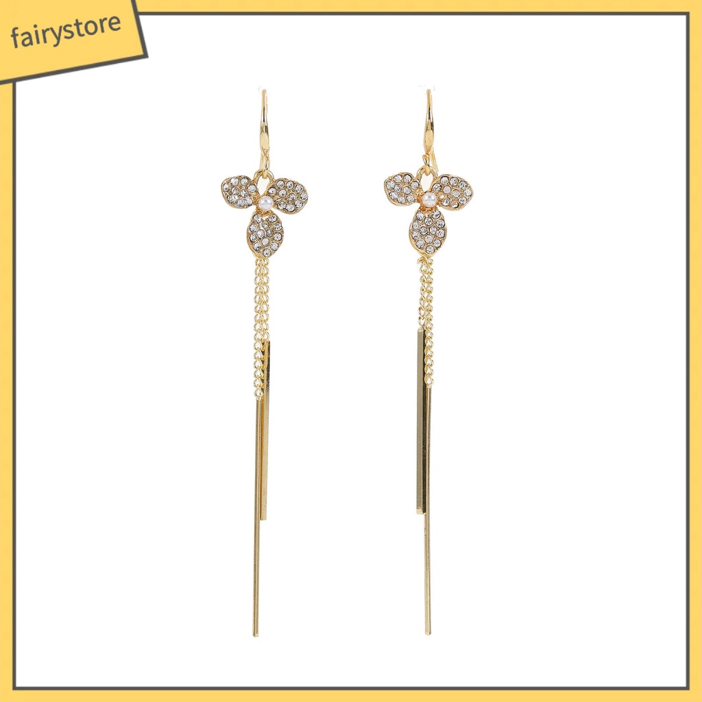 1 Đôi Bông Tai Tua Rua Dài Hình Cánh Hoa Chống Rỉ Sét Sang Trọng Cho Nữ