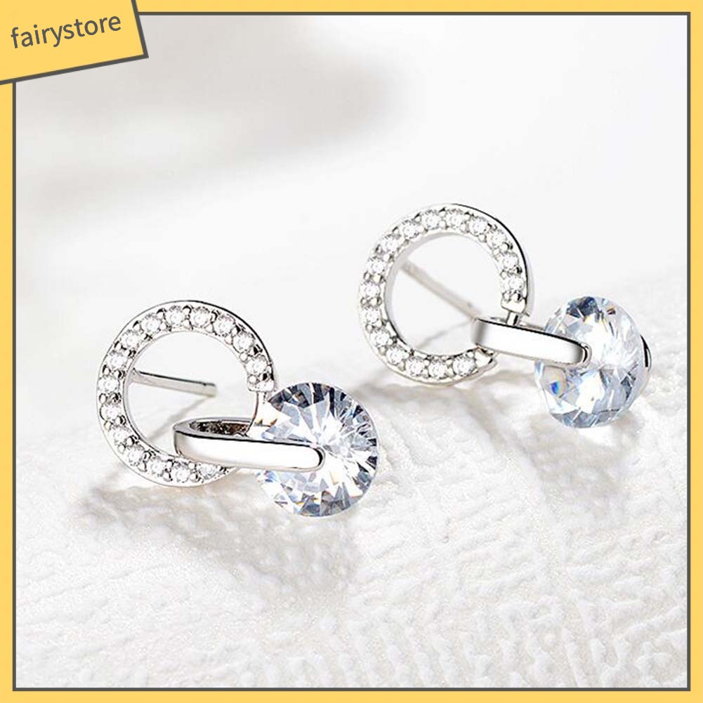 Đôi Bông Tai Hình Tròn Đính Đá Thời Trang Cho Nữ