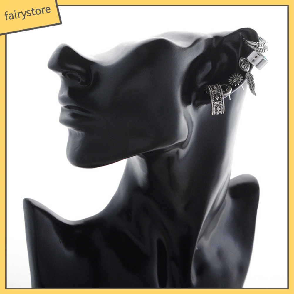 Bông Tai Dạng Kẹp Hình Mặt Trời / Lông Vũ Chạm Khắc Phong Cách Boho Punk Cổ Điển