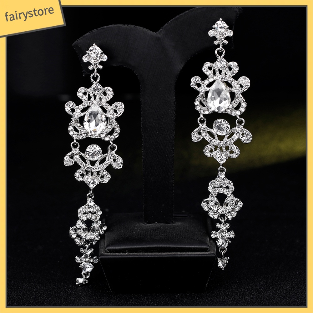 Bông Tai Dáng Dài Đính Đá Sang Trọng Cho Cô Dâu