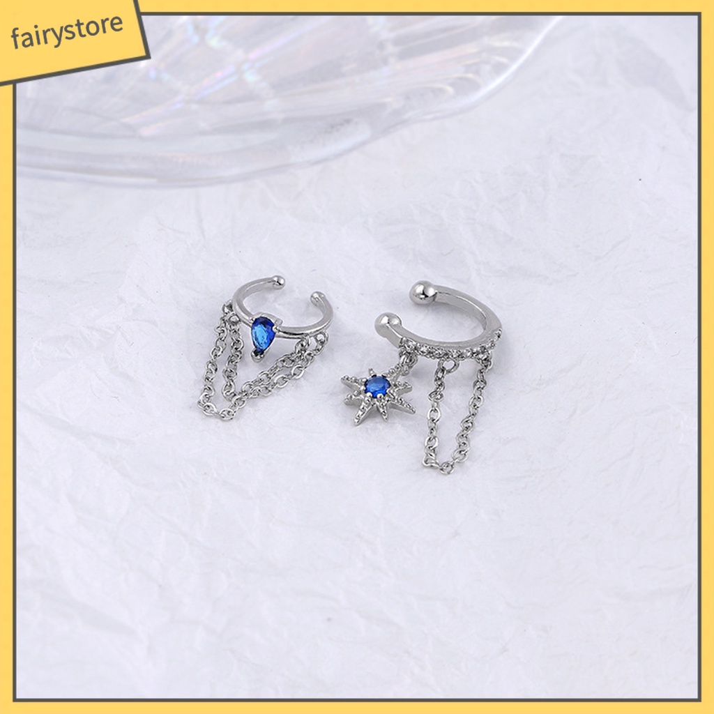 [FRO] 1 Bông Tai Dạng Kẹp Hình Học Ngôi Sao Đính Đá Zircon Phong Cách Hàn Quốc Cho Tiệc Cưới