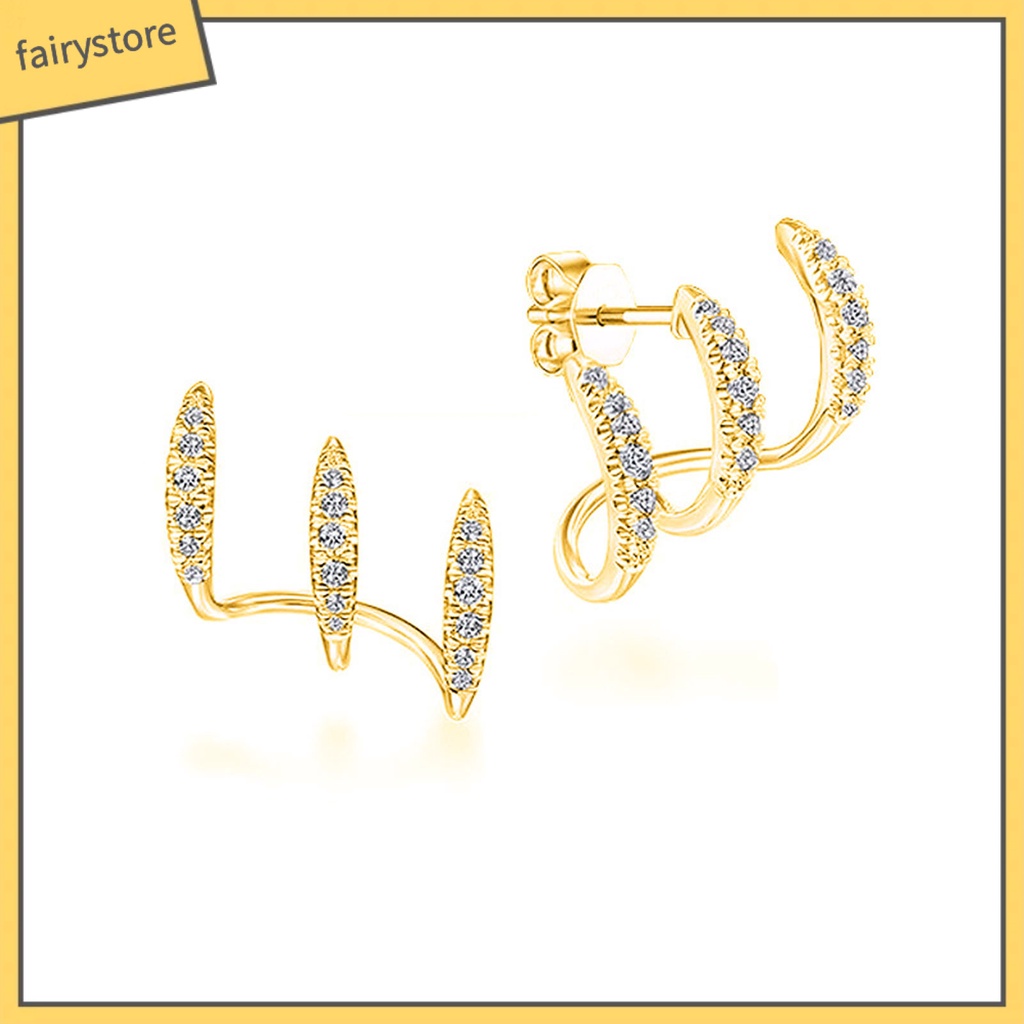 1 Đôi Bông Tai Ba Lớp Đính Đá Thời Trang