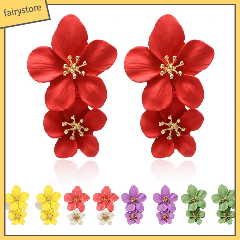 1 Đôi Bông Tai Hình Hoa Hai Lớp Không Gây Dị Ứng Thiết Kế Tinh Tế Thời Trang Dự Tiệc Cho Nữ