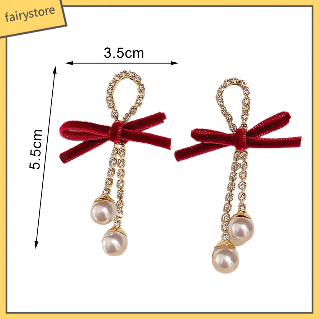 1 Đôi Bông Tai Đính Nơ Và Ngọc Trai Giả Thời Trang