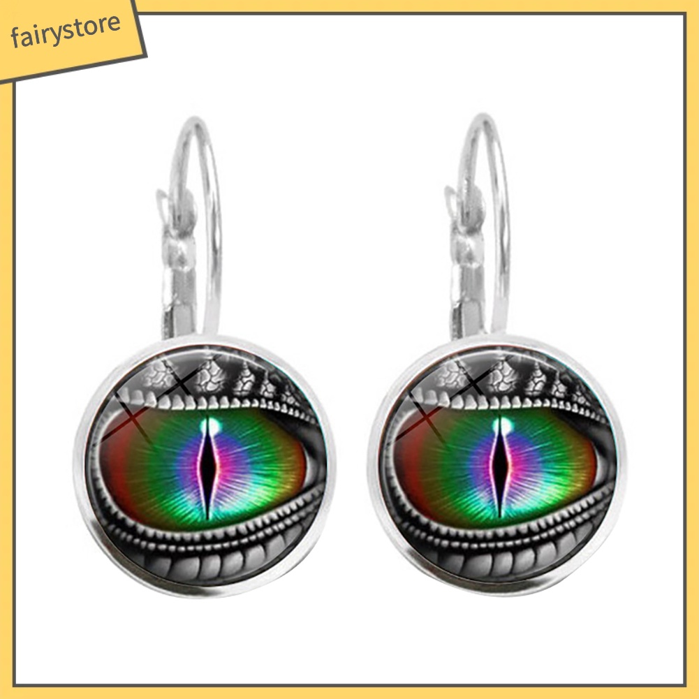 [FRO] Bông Tai Mặt Kính Cabochon Mắt Rồng Tròn Cổ Điển Quà Tặng Cho Nữ