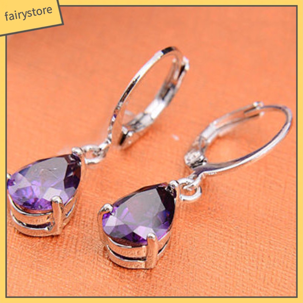 Bông Tai Tròn Đính Đá Zircon Hình Giọt Nước Thời Trang Cho Nữ