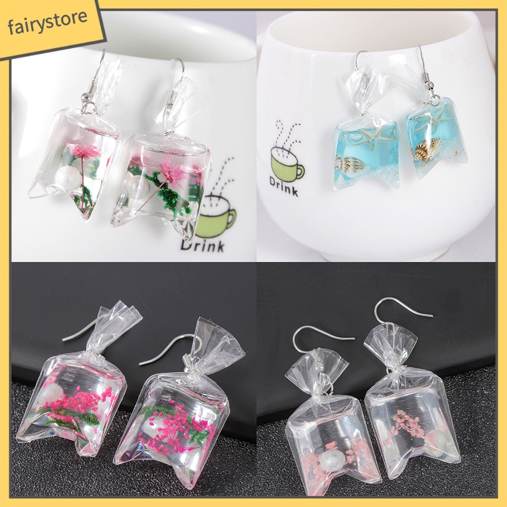 Bông Tai Nhựa Resin Trong Suốt Hình Sao Biển / Hoa Khô / Ngôi Sao Đáng Yêu Dành Cho Nữ