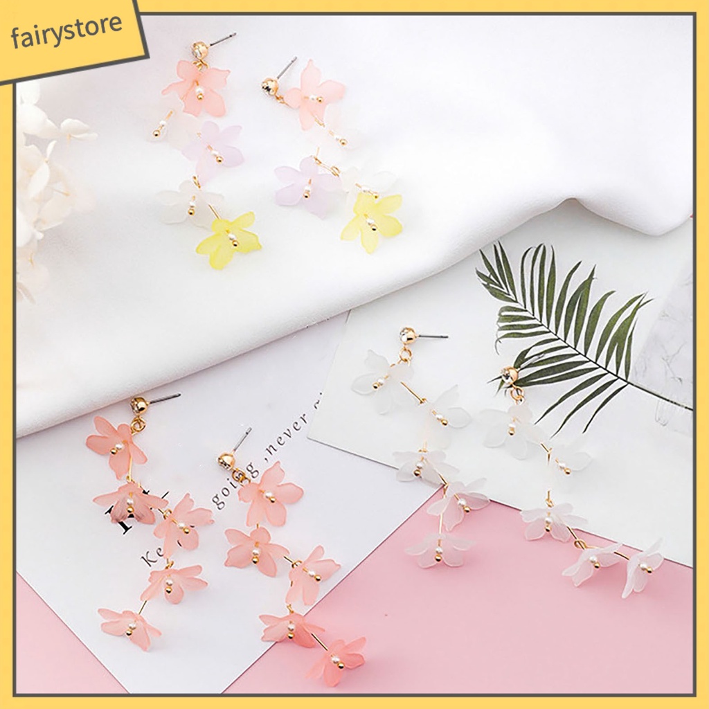 1 Đôi Bông Tai Hình Hoa Đính Ngọc Trai Giả Bằng Acrylic Thời Trang