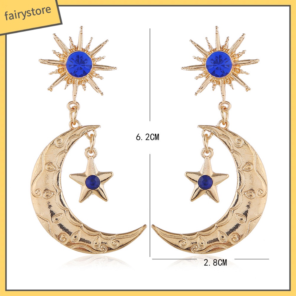 Bông Tai Hình Ngôi Sao / Mặt Trăng Đính Đá Sapphire Giả Thời Trang Cho Nữ