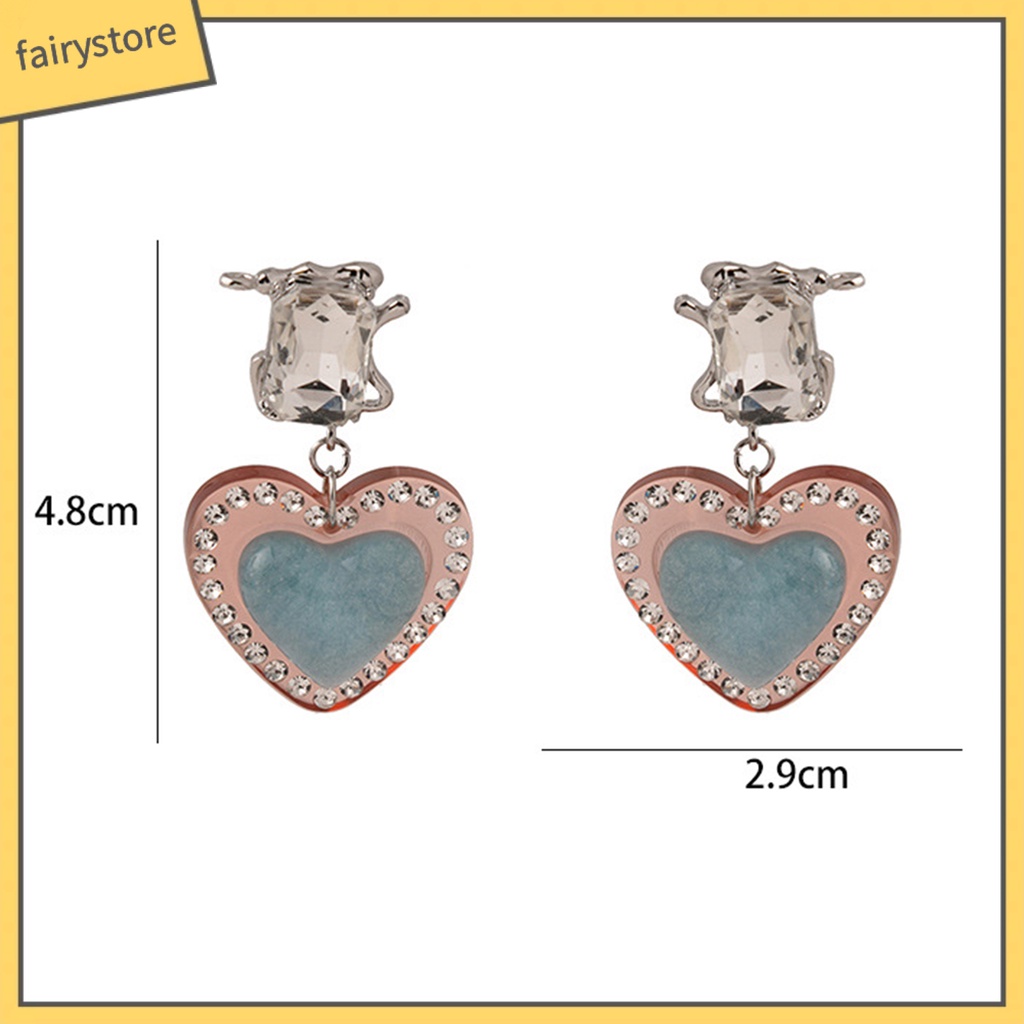 1 Đôi Bông Tai Hình Trái Tim Đính Đá Zircon Phong Cách Vintage