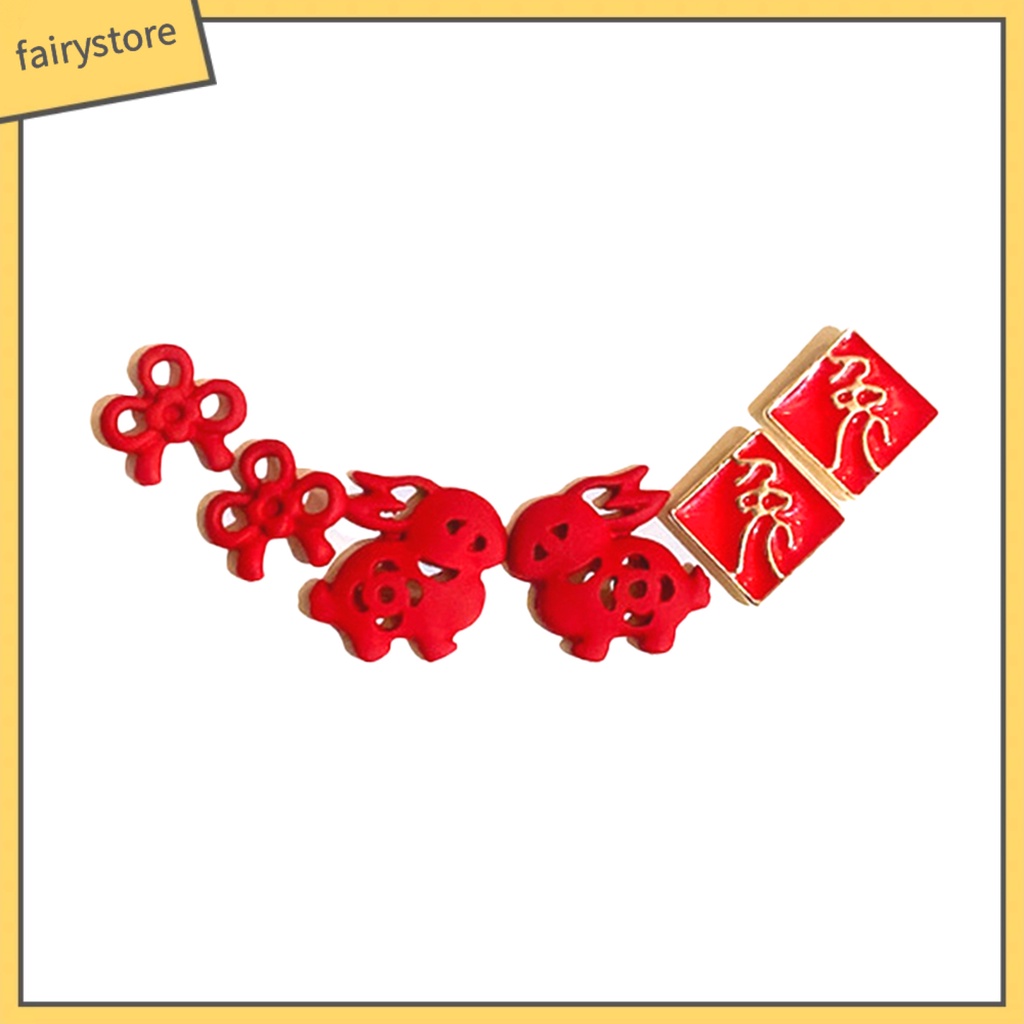 Set 3 Đôi Khuyên Tai Hình Thỏ Hoạt Hình Phong Cách Trung Hoa Ngọt Ngào Cho Nữ