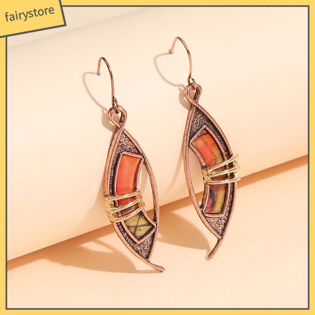 [FRO] 1 Đôi Bông Tai Dạng Móc Xỏ Bằng Đá Màu Cam Chắp Vá Lỗ Không Đối Xứng