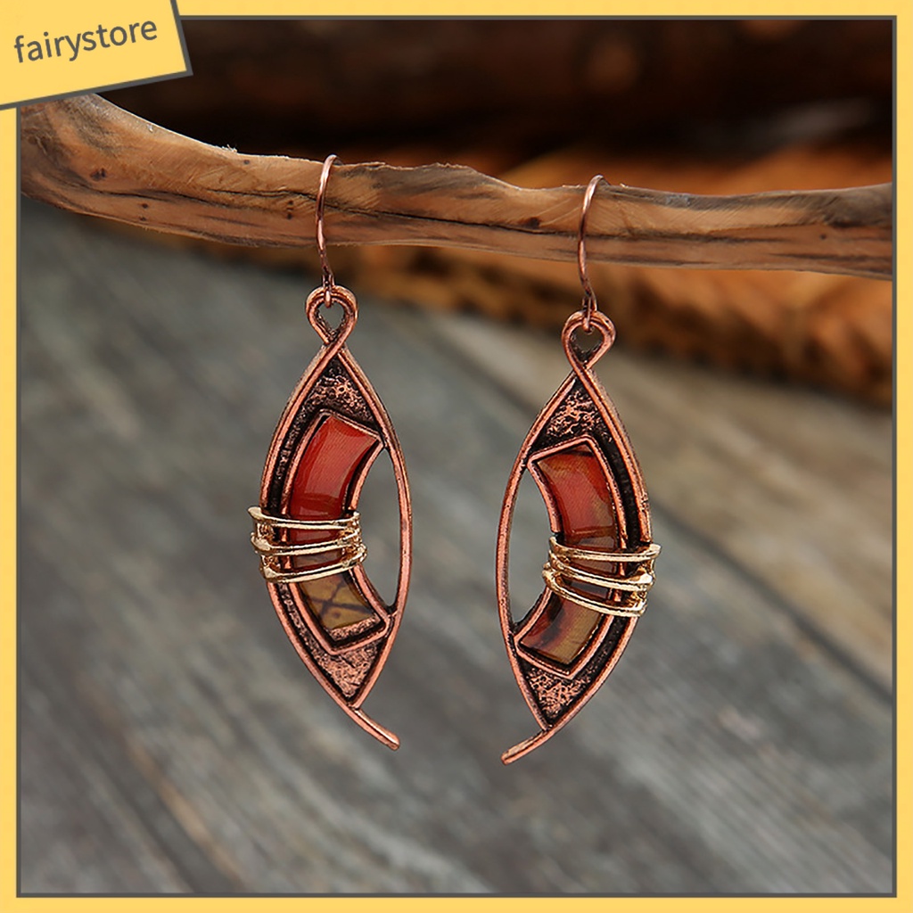 [FRO] 1 Đôi Bông Tai Dạng Móc Xỏ Bằng Đá Màu Cam Chắp Vá Lỗ Không Đối Xứng