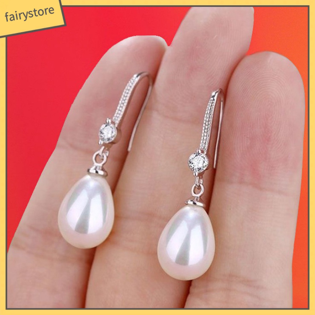 1 Đôi Bông Tai Nữ Đính Ngọc Trai Giả Lấp Lánh