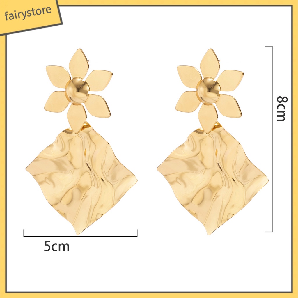 1 Đôi Bông Tai Hình Vuông Dáng Dài Xếp Ly Thiết Kế Bất Đối Xứng Thời Trang