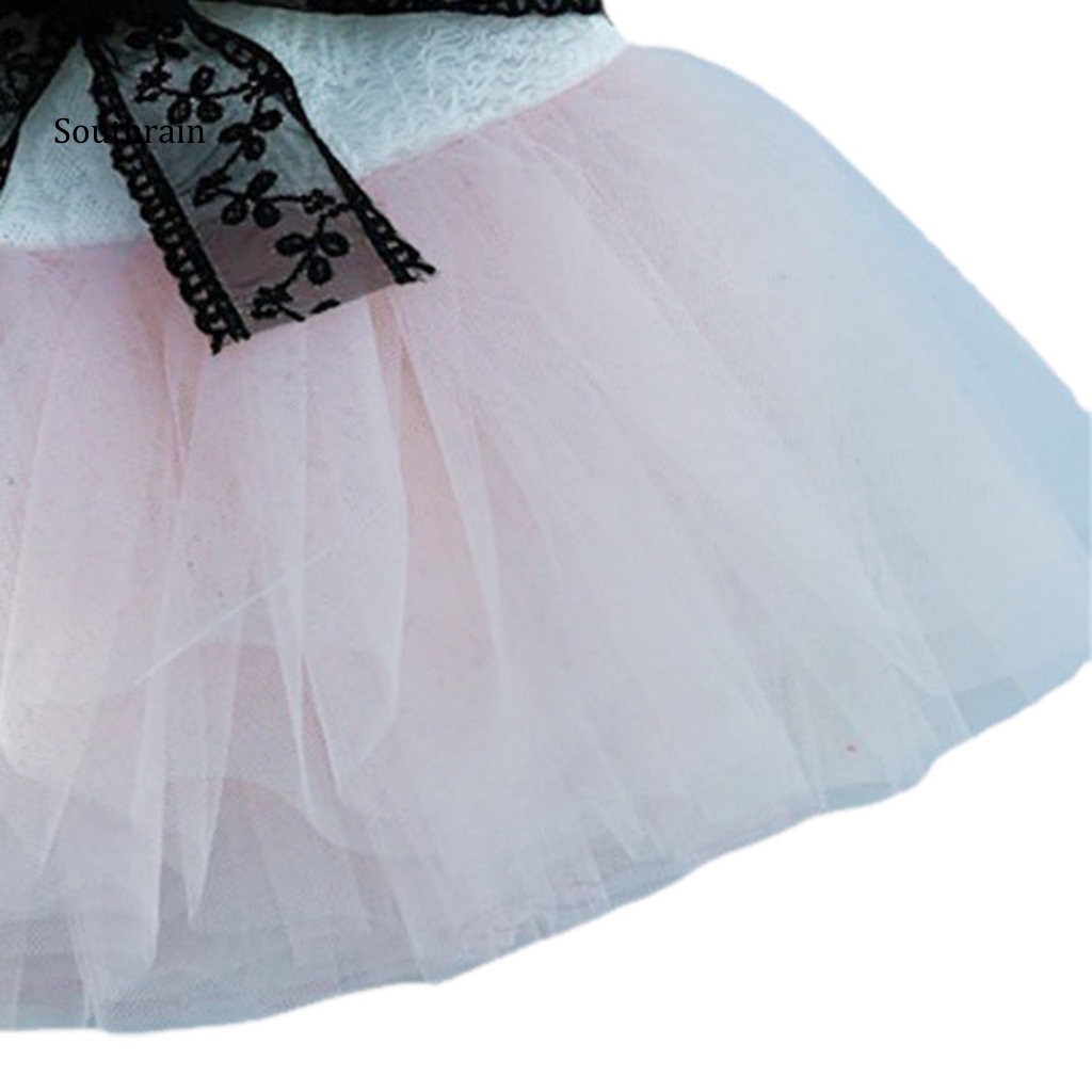 Đầm Sát Nách Viền Lưới Thoáng Khí Đính Nơ Xinh Xắn Cho Cún Cưng