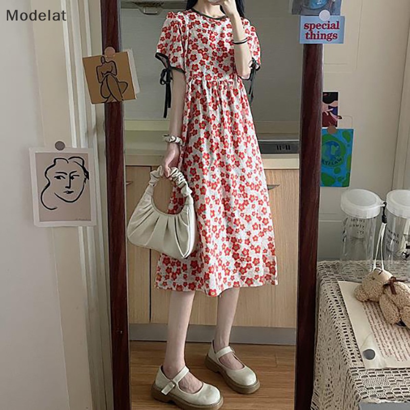 Đầm Dài Cổ Tròn Tay Ngắn In Họa Tiết Hoa Thời Trang Mùa Hè Cho Nữ