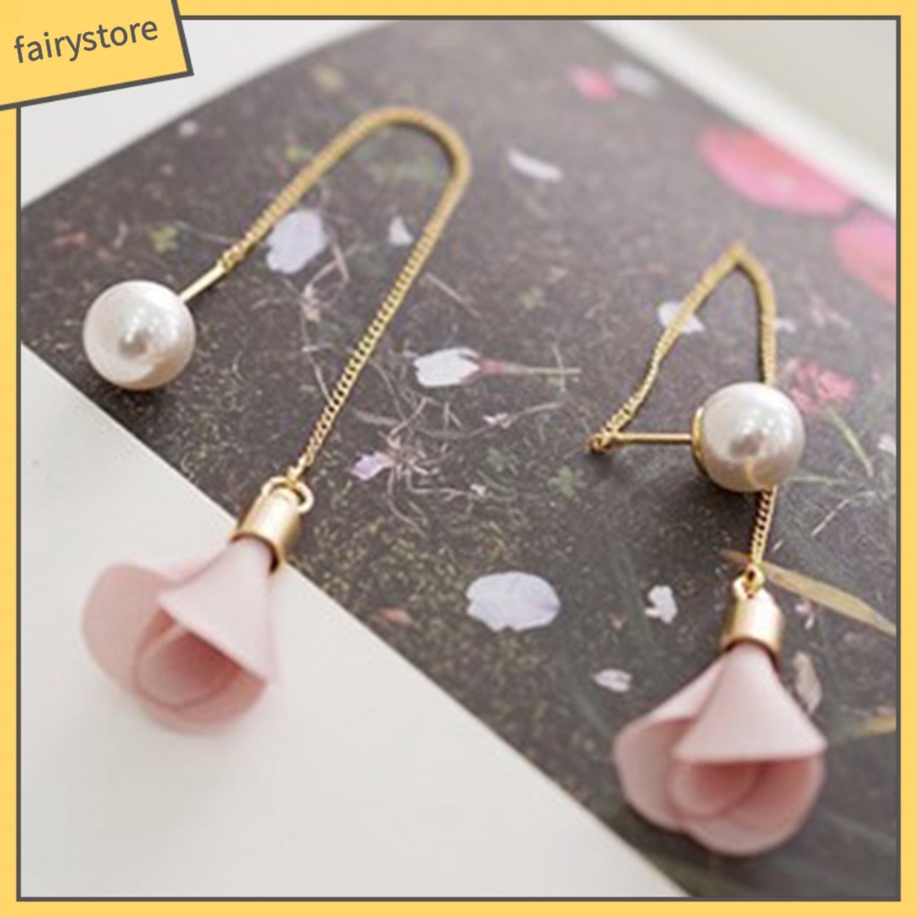 1 Đôi Bông Tai Dài Đính Hoa Và Ngọc Trai Giả Thanh Lịch Dành Cho Nữ