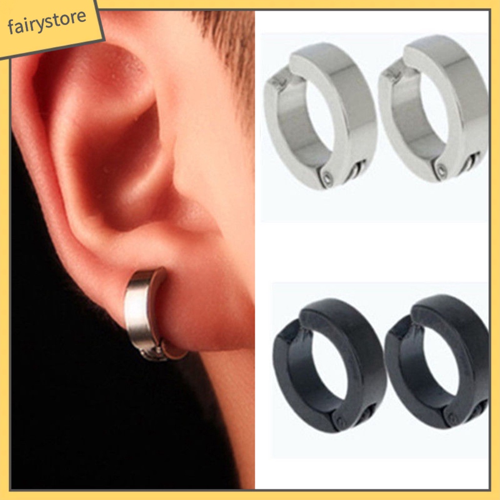 Khuyên Kẹp Vành Tai Tròn Bằng Thép Không Gỉ Phong Cách Punk Cá Tính Dành Cho Nam