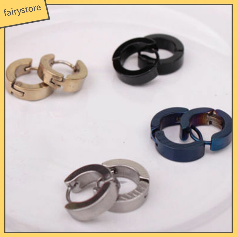 1 Đôi Bông Tai Tròn Bằng Thép Không Gỉ Thời Trang Cá Tính Dành Cho Nam