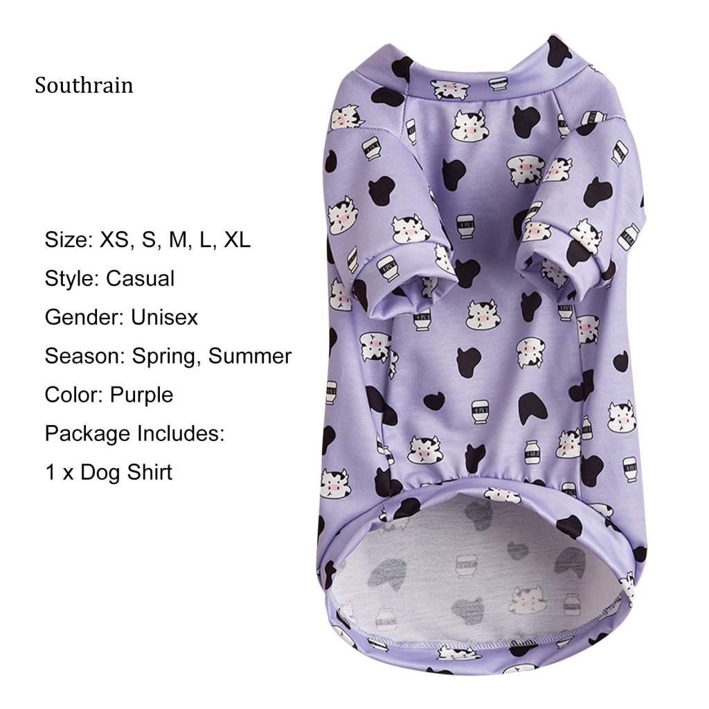 Áo Thun Polyester Co Giãn Thoáng Khí In Họa Tiết Bò Sữa Dành Cho Cún Chihuahua